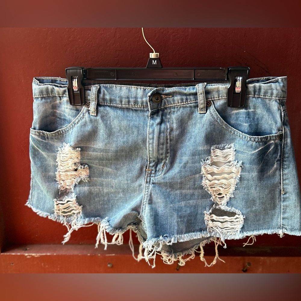Forever 21 Light Blue Distressed Jean Shorts
